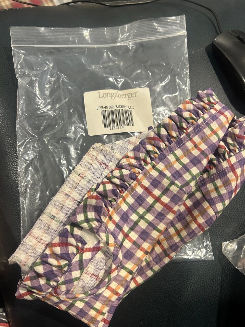 LONGABERGER SMALL GATHERING BASKET LINER Blueberry Plaid purple NEW
